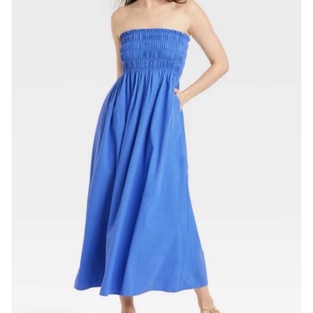 Universal Thread Dress Womens Large Electric Blue Tube Top Strapless Smocked